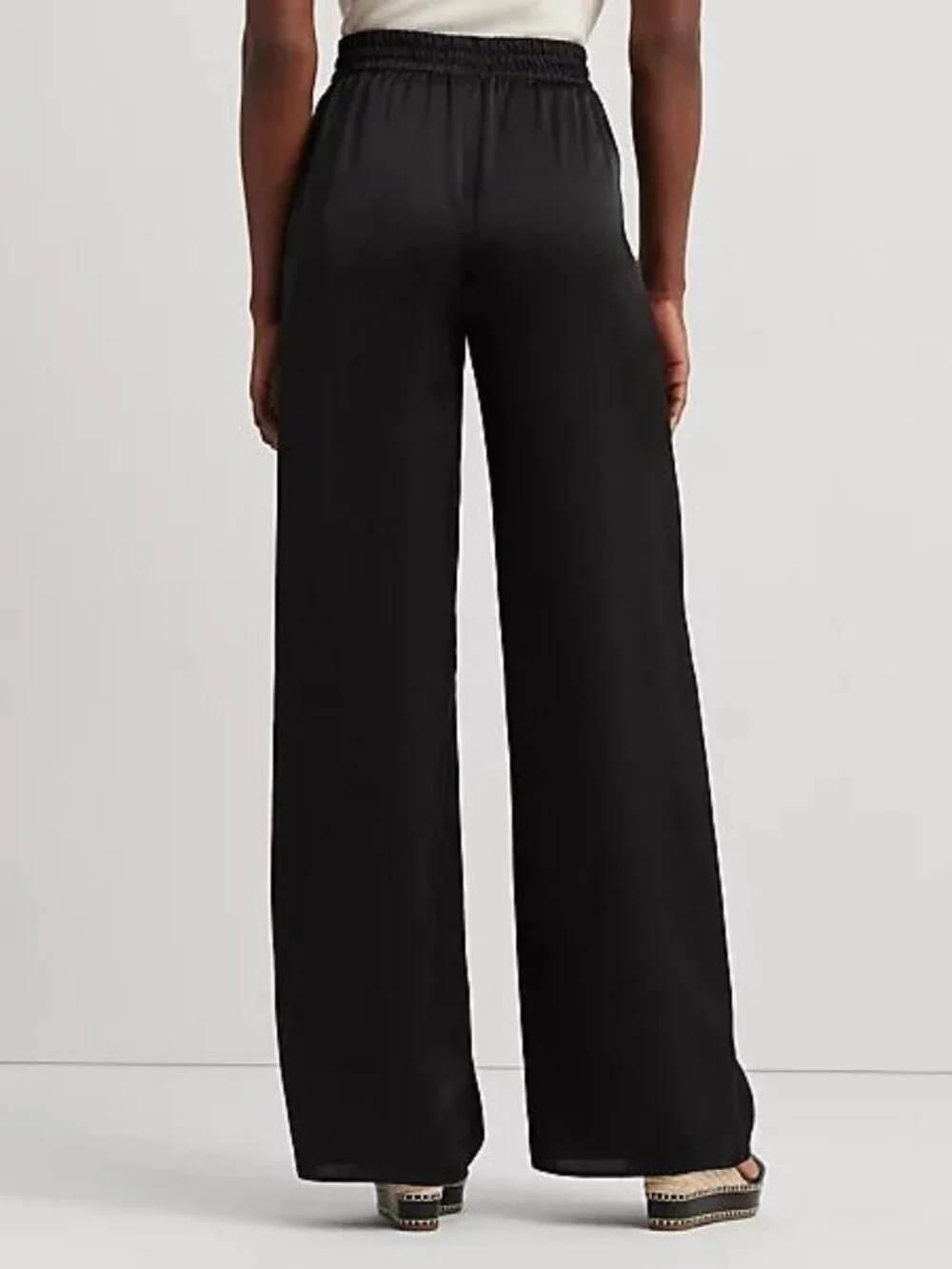 $165 Lauren Ralph Lauren Satin Charmeuse Wide-Leg Pant Black Size M - Picture 3 of 11